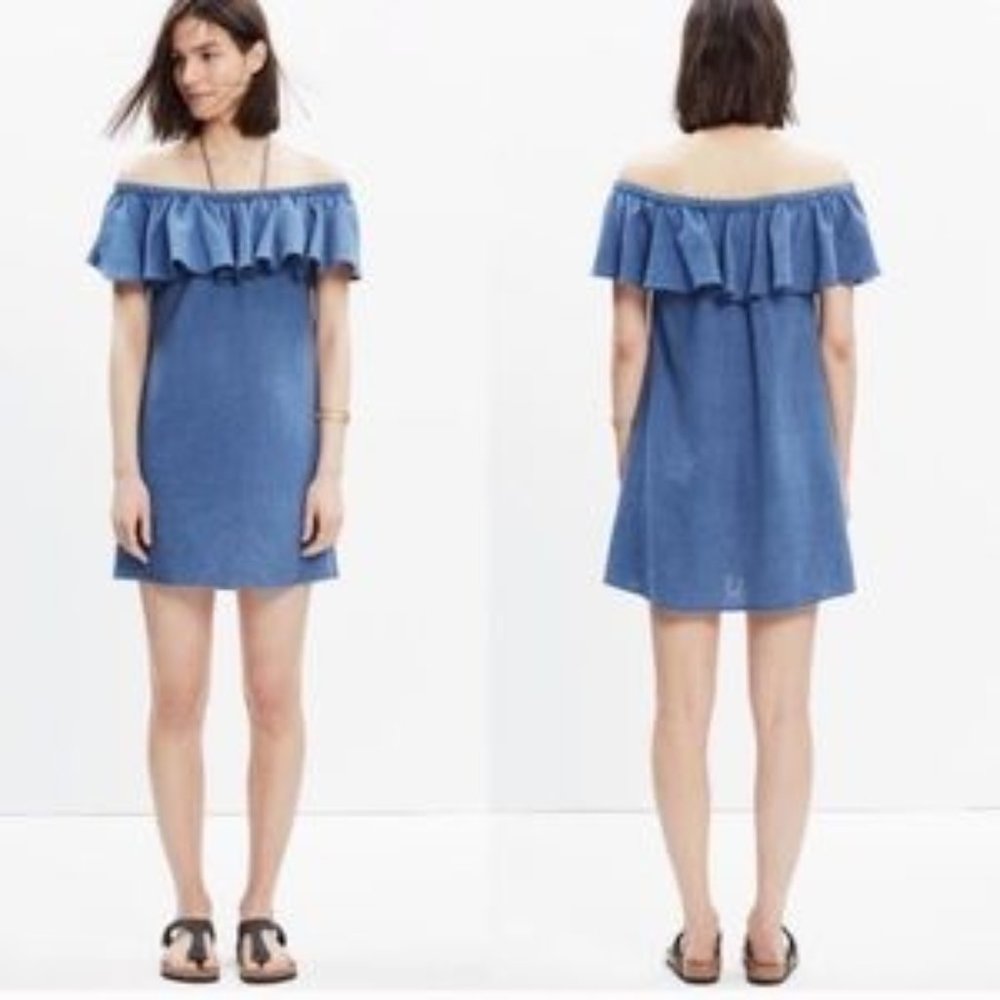 Madewell “Rio” Denim Blend Off-the-Shoulder Dress